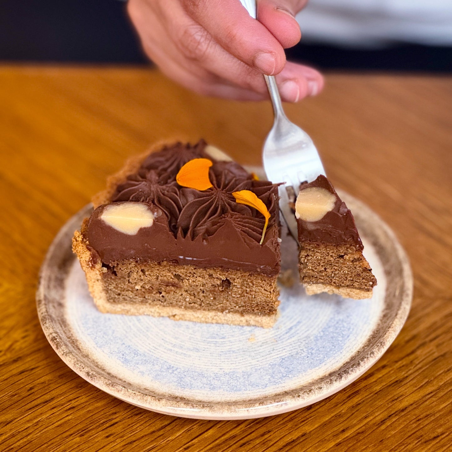 Date Pudding & Chocolate Ganache Tart with Salted Tahini