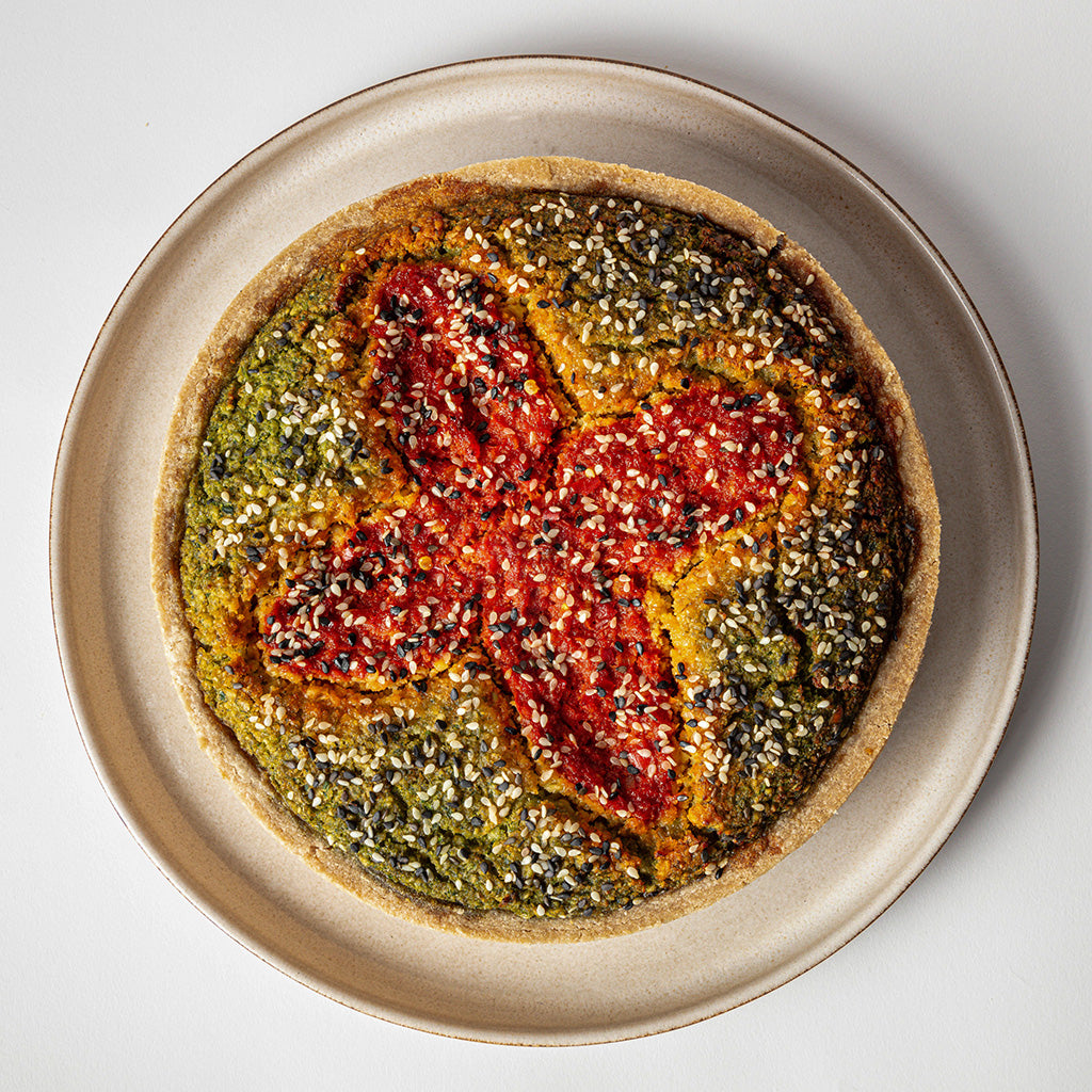 Falafel Tart With Harissa & Tahini Drizzle