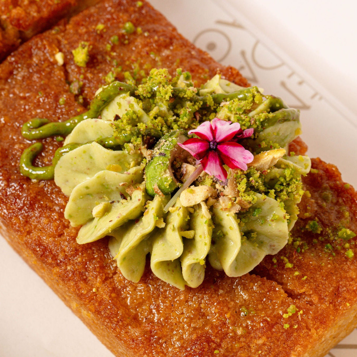 Orange Rosemary Basbousa with Pistachio Cream & Paste