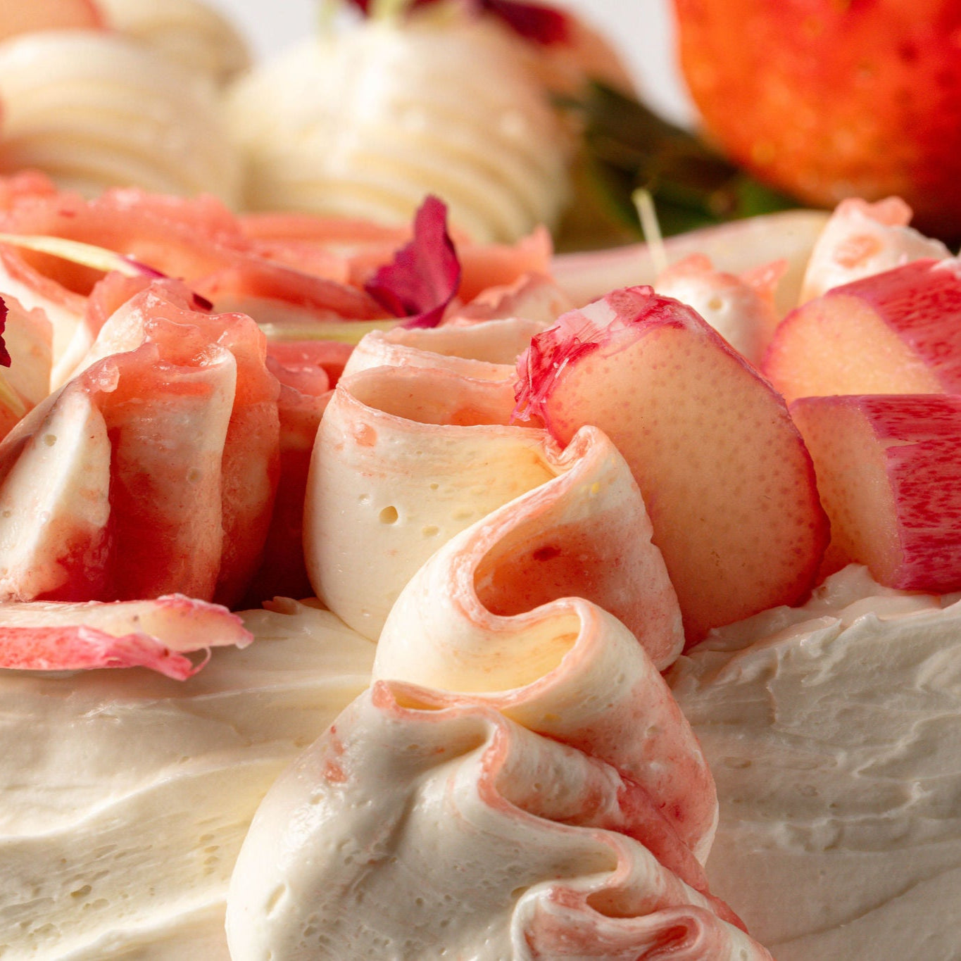 Shortcake with Rhubarb Compote, Apple Rhubarb Curd, Strawberry Compote & Honeycomb Cream