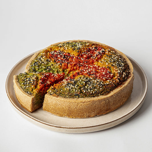 Falafel Tart With Harissa & Tahini Drizzle