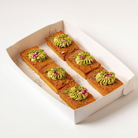 Orange Rosemary Basbousa with Pistachio Cream & Paste