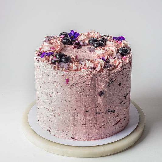 Lavender Chiffon Cake with Blueberry Compote, Lavender & Thyme Curd & Blueberry Cream