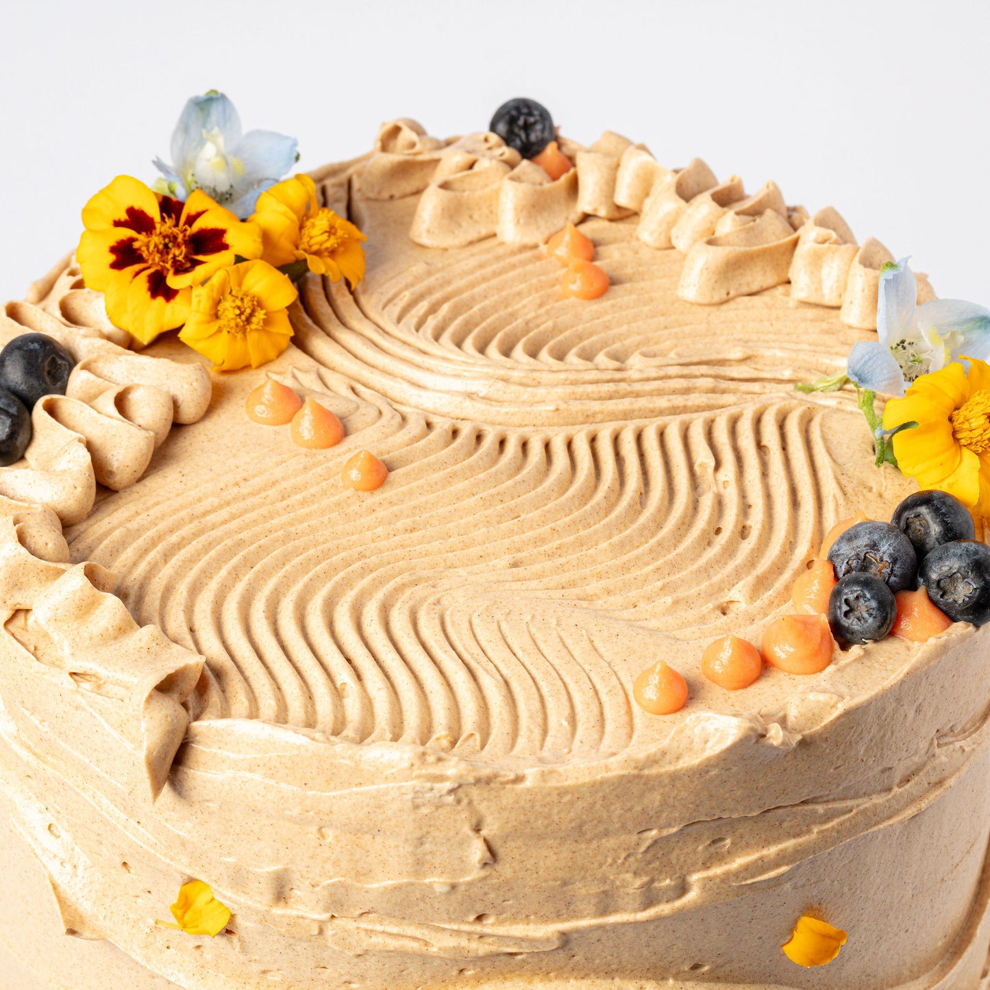 Lavender Chiffon Cake with Blueberry Compote, Blood Orange Curd & Cinnamon Cream