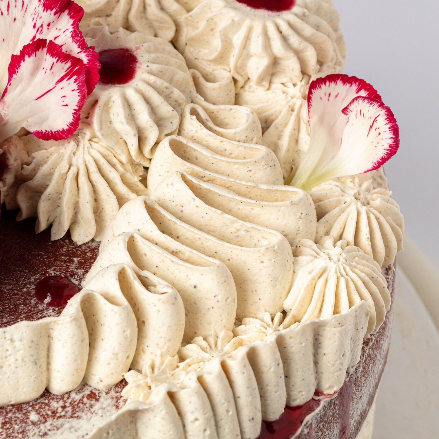 Beet Red Velvet, Hibiscus Poached Pears & Cardamom Mascarpone Cream